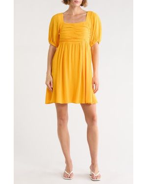 FRNCH Emy Puff Sleeve Fit & Flare Dress - Yellow