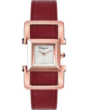 Ferragamo Salvatore Square Ingot Leather Strap Watch, 19.5Mm - Red