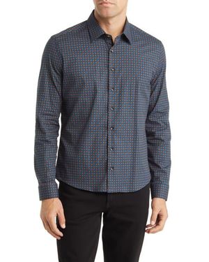 Stone Rose Scotch Print Stretch Woven Button-Up Shirt - Blue