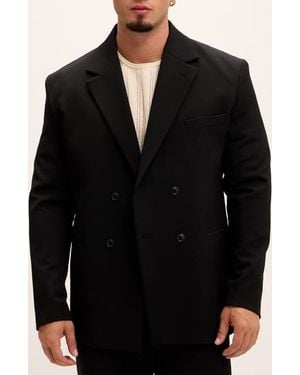 Ron Tomson Super Relaxed Double Breasted Tuxedo Jacket - Black