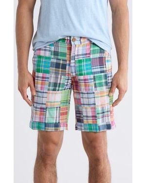 Vintage 1946 Patchwork Madras Flat Front Shorts - Blue