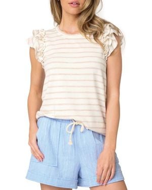 Gibsonlook Butterfly Stripe Ruffle Cap Sleeve Top - Blue