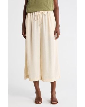 Max Studio Drawstring Waist Crop Wide Leg Pants - Natural