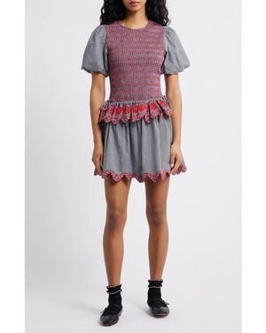 Damson Madder Audrey Mixed Media Organic Cotton Gingham Dress - Black