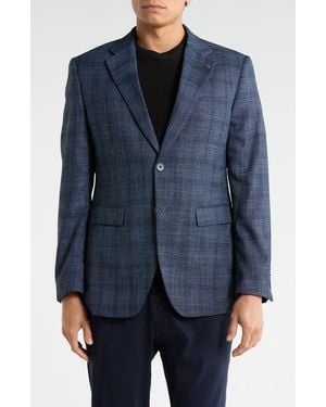 T.R. Premium Slim Fit Plaid Stretch Sport Coat - Blue