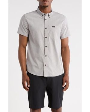 RVCA That'Ll Do Slim Fit Solid Short Sleeve Button-Down Shirt - Gray