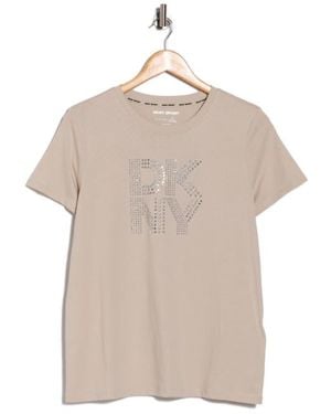 DKNY Mixed Rhinestone Logo T-Shirt - Natural