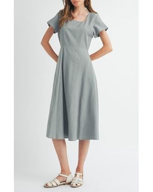 Wishlist Flare Square Neck Midi Dress - Blue