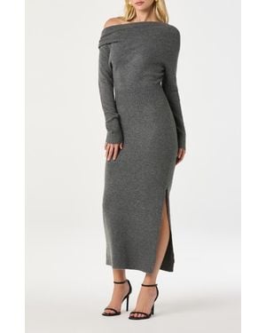 Astr One-Shoulder Long Sleeve Sweater Dress - Gray