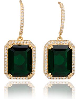 Suzy Levian Emerald Cut Cubic Zirconia Halo Drop Earrings - Green