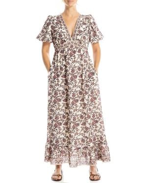 Max Studio Flutter Sleeve Empire Waist Maxi Dress - Multicolor