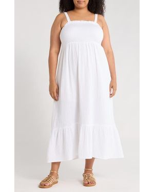 Boho Me Smocked Tiered Cotton Maxi Sundress - White