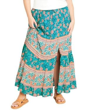 City Chic Aurora Print Maxi Skirt - Blue