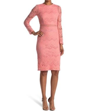 Love By Design Lace Long Sleeve Midi Dress - Pink