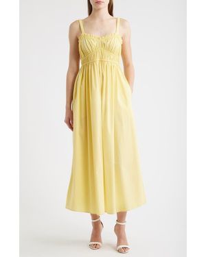 BOSS Dalza Shirred Cotton Maxi Dress - Yellow