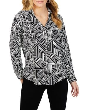 Foxcroft Geometric Print Button-Up Shirt - Black