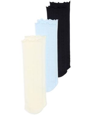 Nordstrom Rack 3-Pack Heart Sheer Knit Lettuce Top Socks - Blue