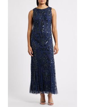 Pisarro Nights Beaded Sleeveless Gown - Blue