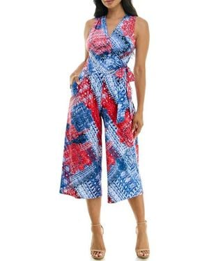 Nina Leonard Surplice Culotte Crop Jumpsuit - Red