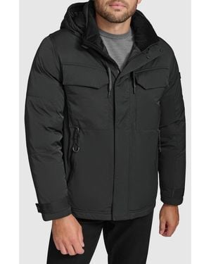 Andrew Marc Hooded Utility Down & Feather Fill Jacket - Black