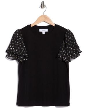 Cece Floral Flutter Sleeve Top - Black