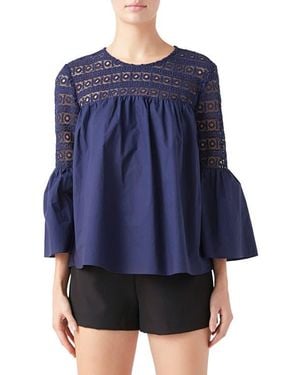 Endless Rose Bell Sleeve Lace Poplin Blouse - Blue