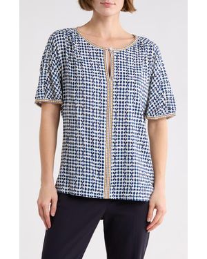 Max Studio Keyhole Elbow Sleeve Top - Blue