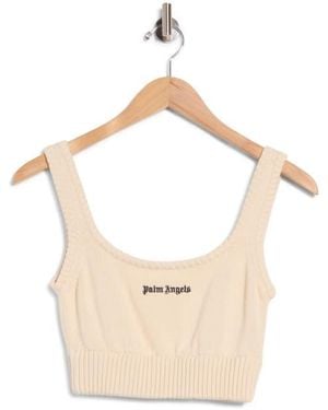 Palm Angels Logo Cropped Knit Tank - Natural