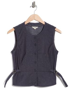 Max Studio Topstitched Button Front Sleeveless Top - Blue