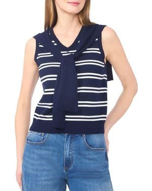 Halogen® Tie Shoulder Sleeveless Stripe Sweater - Blue