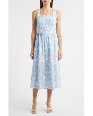 Sam Edelman Palm Print Stretch Cotton Midi Dress - Blue