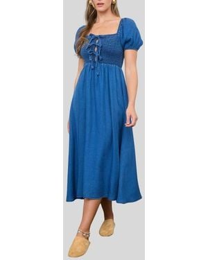 Blu Pepper Puff Sleeve Denim Dress - Blue
