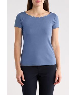 Tahari Scalloped Knit T-Shirt - Blue