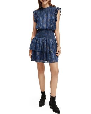 Scotch & Soda Metallic Smocked Waist Minidress - Blue
