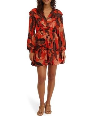 Kensie Ruffle Long Sleeve Minidress - Red
