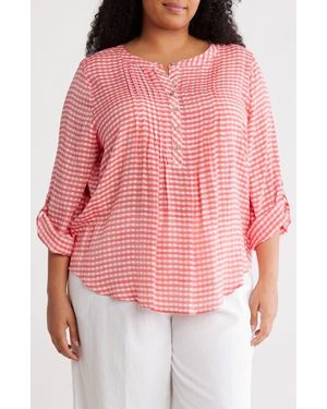 Ruby Rd. Gingham Long Sleeve Slub Top - Pink
