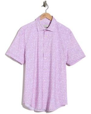 Bugatchi Abstract Print Stretch Cotton Short Sleeve Button-Up Shirt - Purple