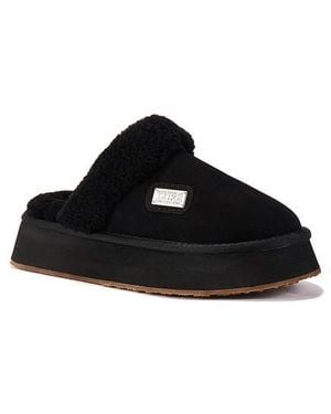 Australia Luxe Genuine Shearling Platform Mule Slipper - Black