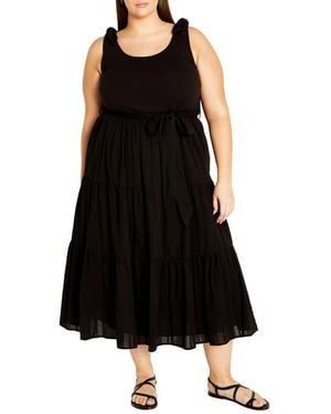 City Chic Hallie Mixed Media Tiered Midi Dress - Black