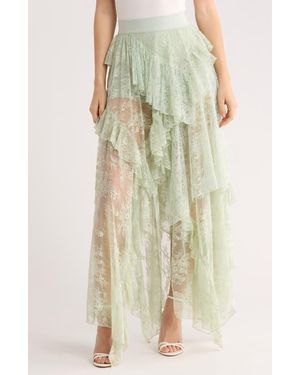 Alice + Olivia Karys Mixed Media Asymmetric Maxi Skirt - Green