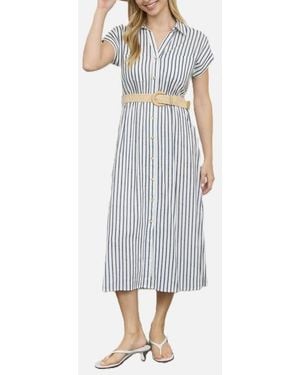ZOE AND CLAIRE Stripe Belted Shirtdress - Blue