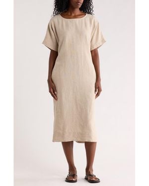 Eileen Fisher Jewel Neck Linen Dress - Natural