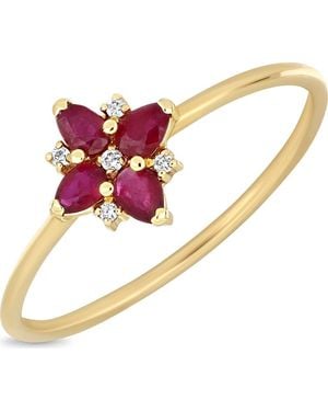Bony Levy El Mary Ruby & Diamond Flower Ring - Metallic