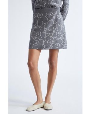 Marimekko Vapaus Piirto Unikko Jacquard Merino Wool & Organic Cotton Blend Sweater Skirt - Gray