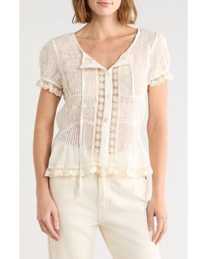 Forgotten Grace Victorian Eyelet Cotton Top - Natural