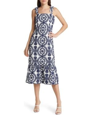 Adelyn Rae Layla Embroidered Cotton Midi Dress - Blue