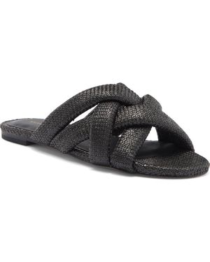Stuart Weitzman Crossover Raffia Slide Sandal - Black