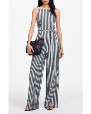Madewell Pinstripe Pleated Linen & Cotton Wide Leg Jumpsuit - White