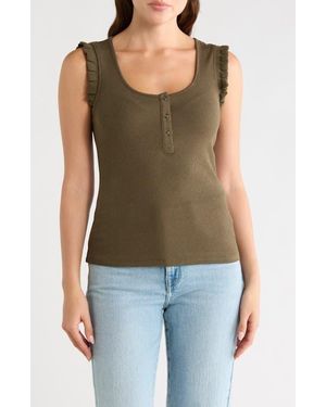 DR2 by Daniel Rainn Scoop Neck Rib Knit Henley - Green