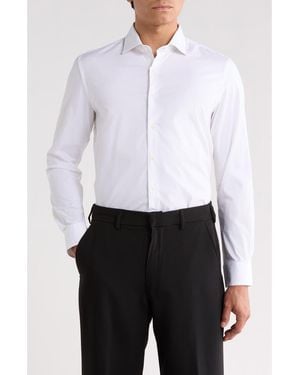 Denim and Flower Slim Fit Solid Stretch Button-Up Shirt - White